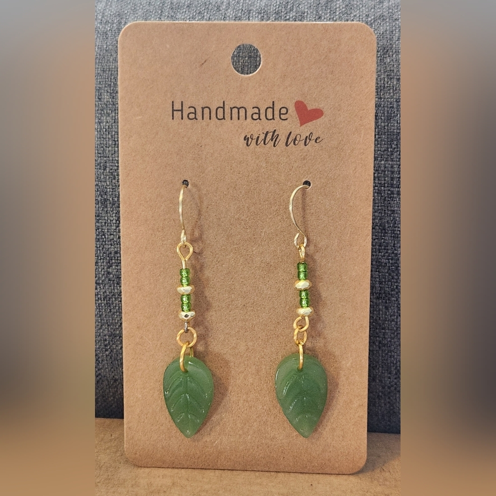 Handmade Green Leaf Earrings